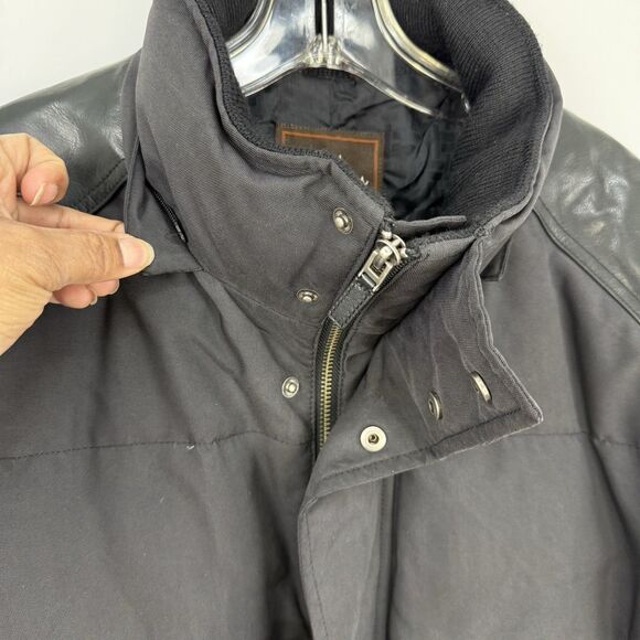 Cole Haan Men’s Down Puffer Jacket Black Leather Trim Size M Winter - Picture 8 of 16